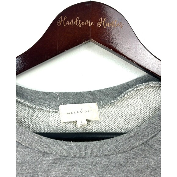 Mello Day Women Sweatshirt Heather Gray Striped Top Pleated Ruched Sz L 1167T1 - Picture 9 of 12